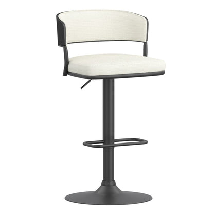 Kazan Adjustable Air-Lift Stool, Set of 2 in Ivory Performance Fabric & Black Metal