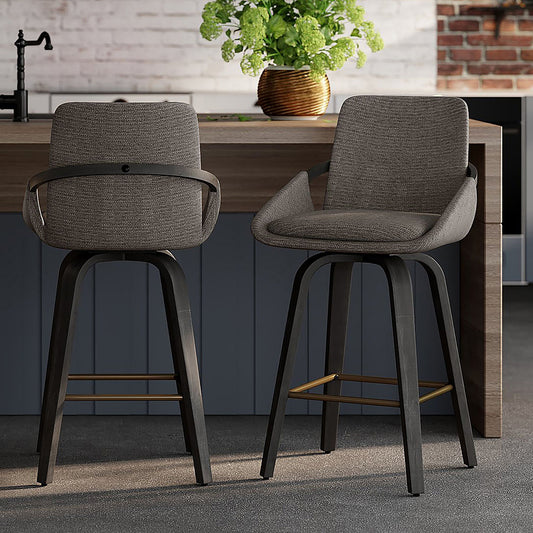 Oakley 26" Counter Stool w/Swivel, Set of 2 in Charcoal & Black