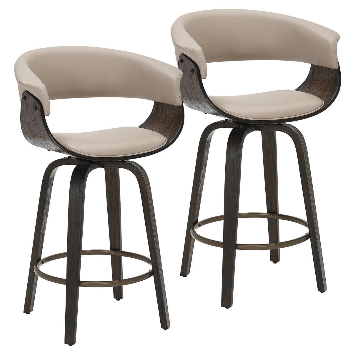 Holt 26" Counter Stool with Swivel, Set of 2 in Mushroom and Walnut