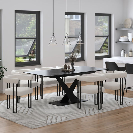 Julius/Scarlet 7pc Dining Set in BlackTable with Ivory Chair