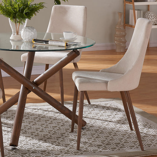 Rocca and Cora 5pc Dining Set - Walnut Table and Beige Chairs
