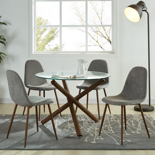 Rocca and Lyna 5pc Dining Set - Walnut Table and Grey Chairs