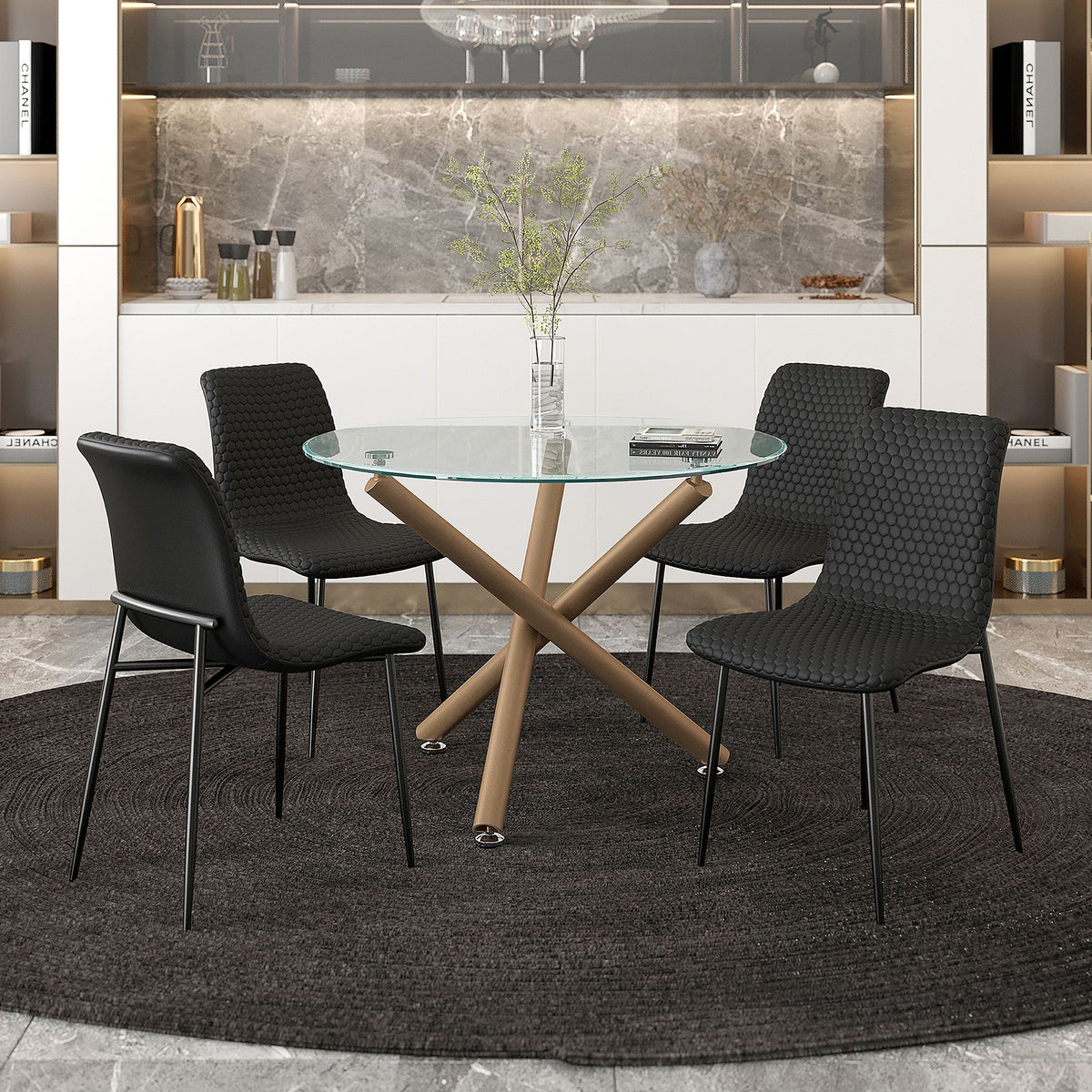 Carmilla Dining Chair, Set of 2, in Black and Aged Gold