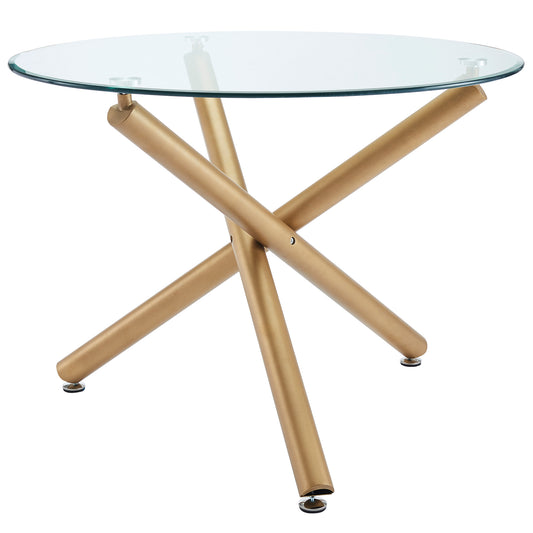 Carmilla and Antoine 5pc Dining Set - Aged Gold Table and White Chairs