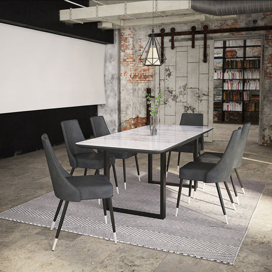 Gavin and Silvano 7pc Dining Set - Black Table and Vintage Grey Chairs