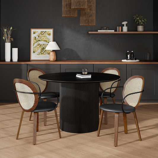 Tovas and Orias 5pc Dining Set - Black Table and Walnut Chairs