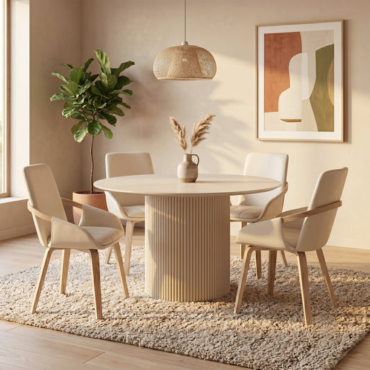 Tovas and Caspian 5pc Dining Set - Ivory Table and Sand/Natural Chairs
