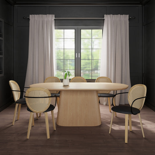 Tovas and Orias 7pc Dining Set - Natural Table and Light Oak and Black Chairs