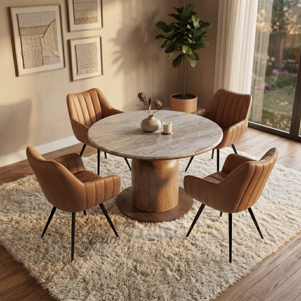 Martina and Talon 5pc Dining Set in Walnut/Camel