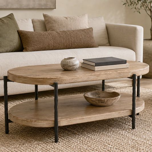 Johar Oval Coffee Table in Natural and Black