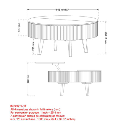Balark Round Lift-Top Coffee Table in Walnut