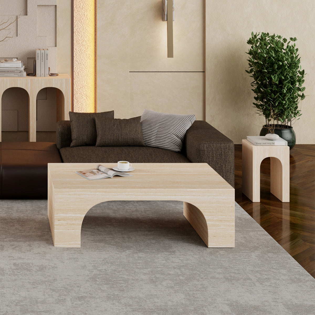 Atticus Rectangular Coffee Table – Travertine – 2
