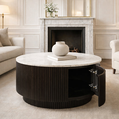 Reyna Round Coffee Table with Storage – Black and White – 2