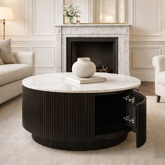 Reyna Round Coffee Table with Storage – Black and White – 2