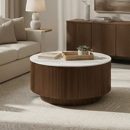 Reyna Round Coffee Table with Storage – Walnut and White – 2