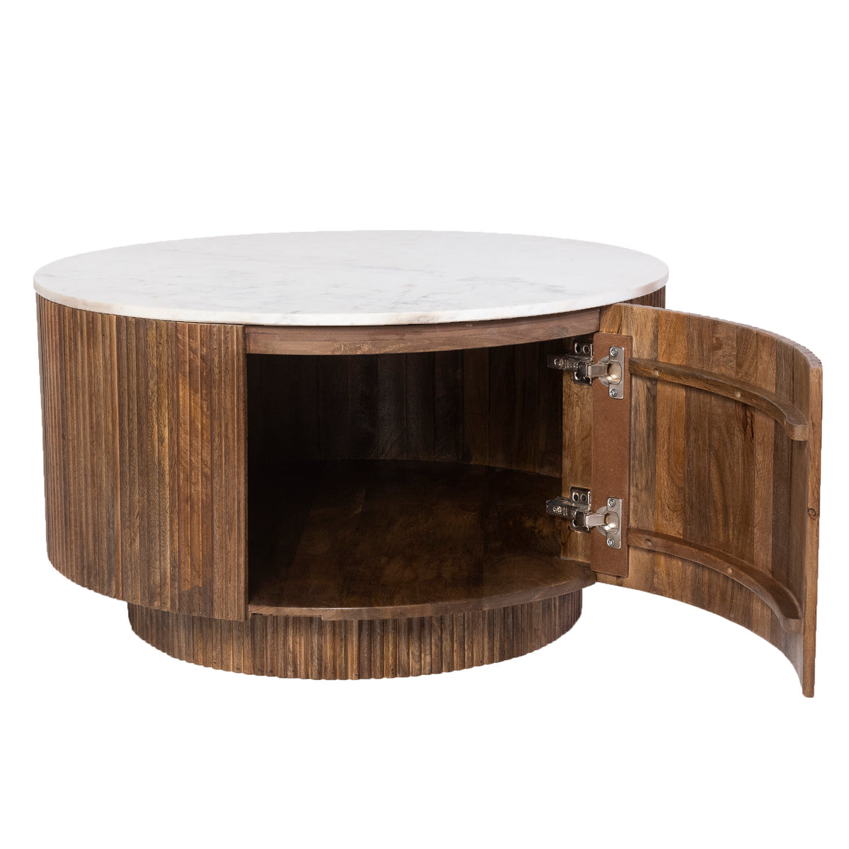 Reyna Round Coffee Table with Storage – Walnut and White – 3