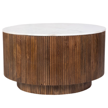Reyna Round Coffee Table with Storage – Walnut and White – 1