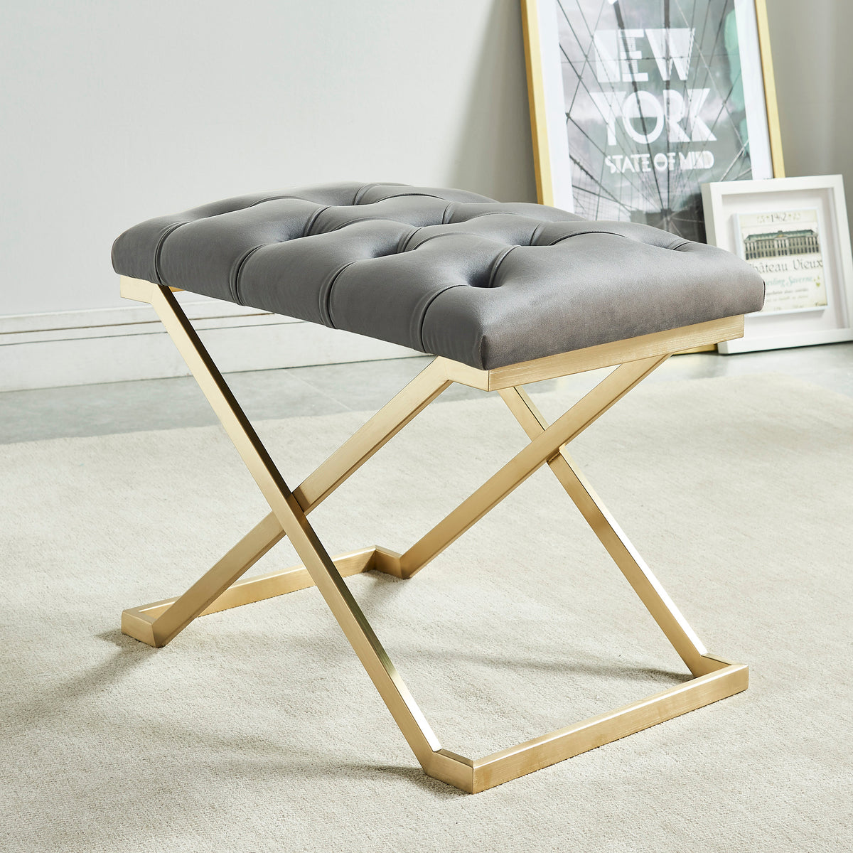 Rada Bench – Grey and Brushed Gold – 2