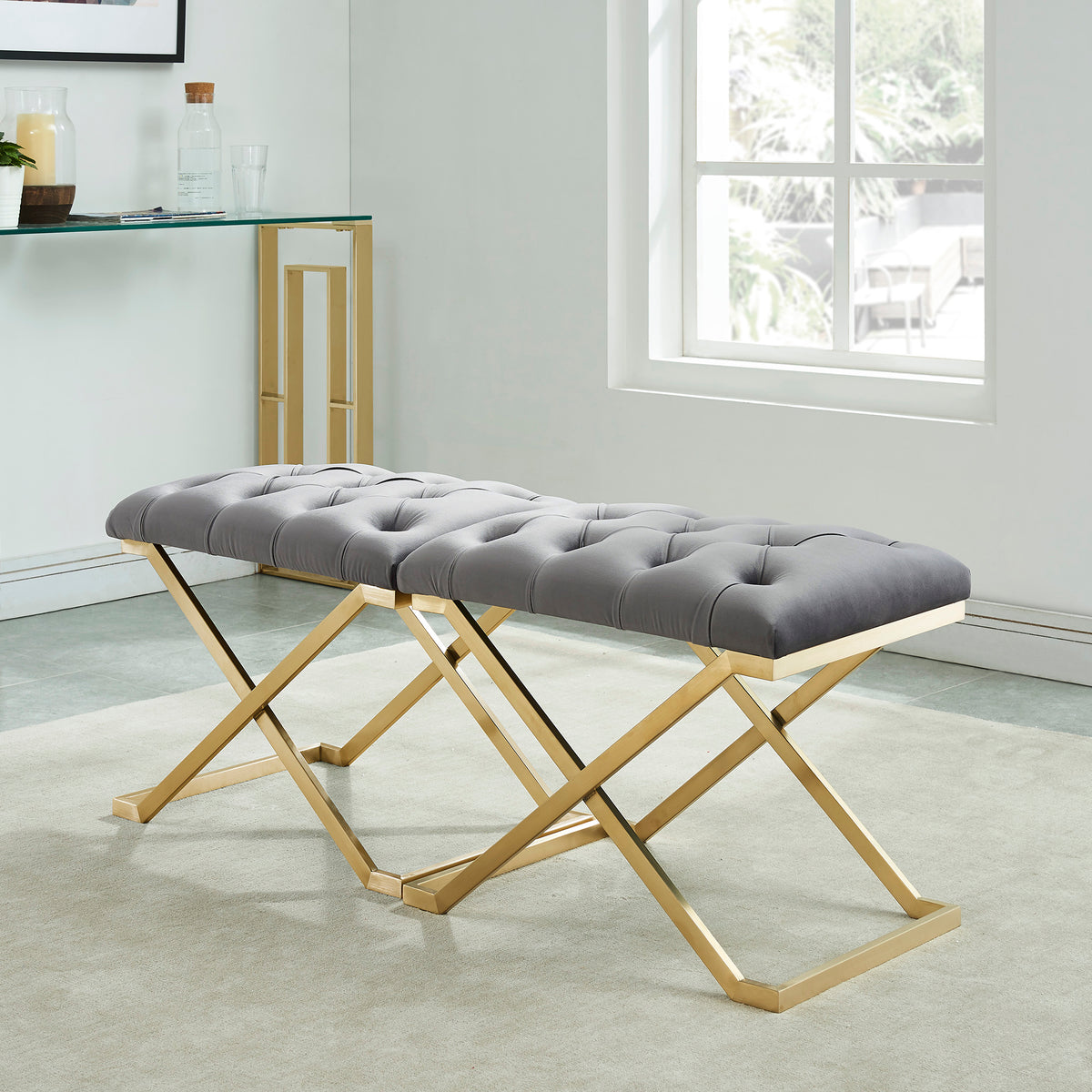 Rada Bench – Grey and Brushed Gold – 4