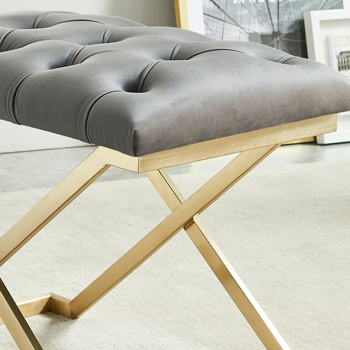 Rada Bench – Grey and Brushed Gold – 6