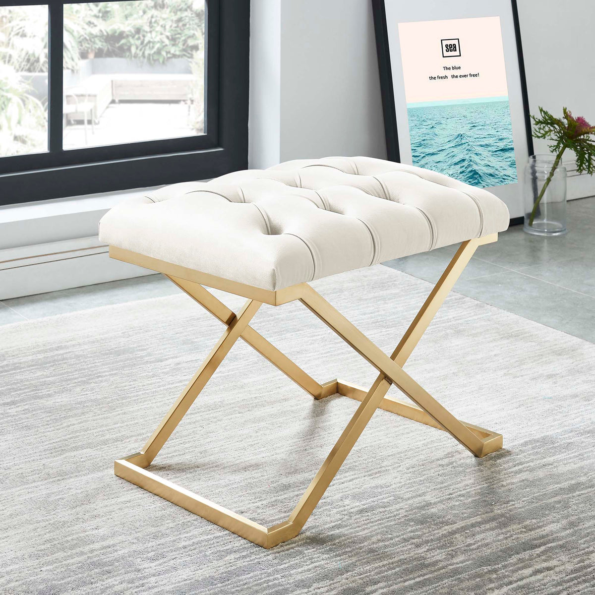 Rada Bench – Ivory and Brushed Gold – 2