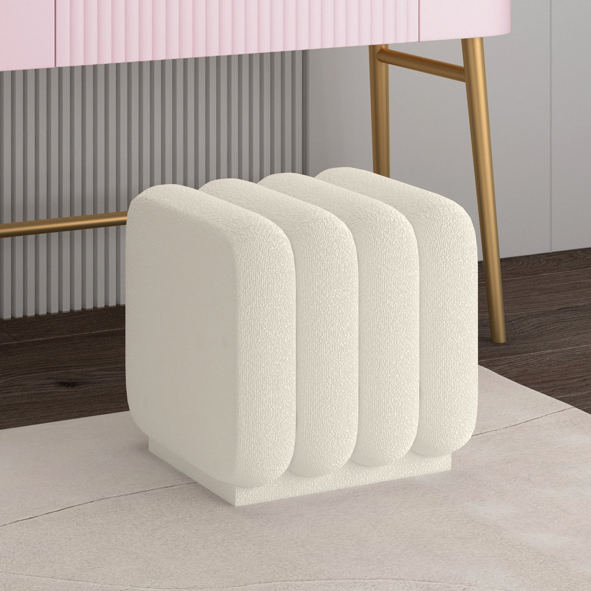 Rigel Small Square Ottoman in Ivory