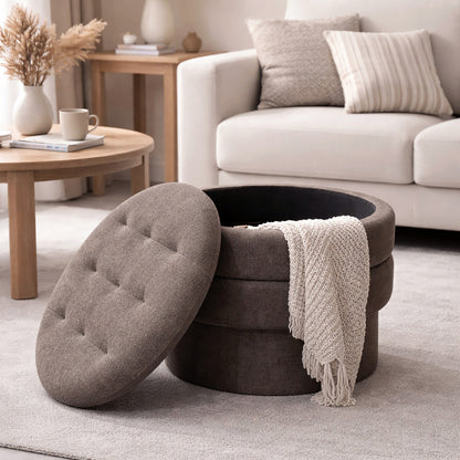 Kepler Round Storage Ottoman – Warm Charcoal – 2