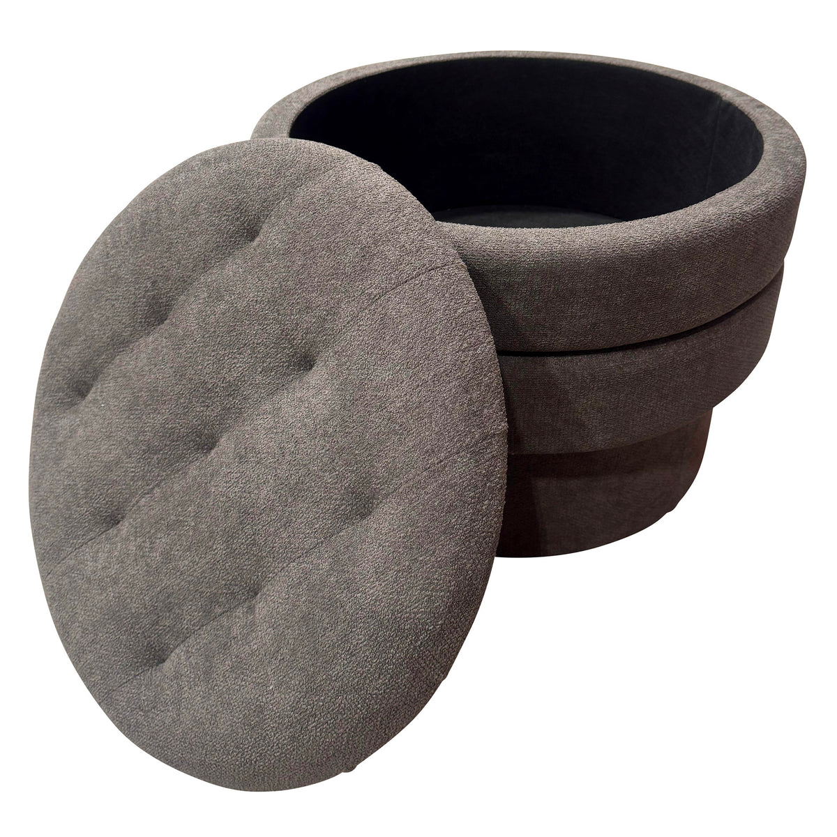 Kepler Round Storage Ottoman – Warm Charcoal – 3