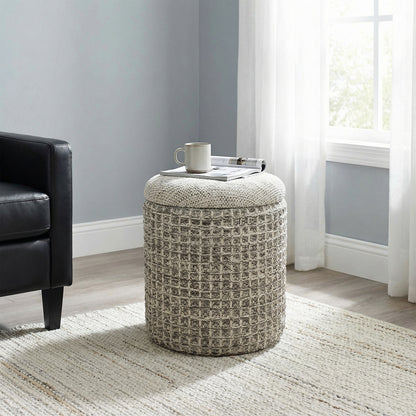 Indigo Round Storage Ottoman – Beige Charcoal – 2