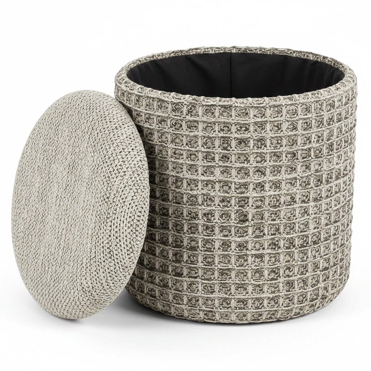 Indigo Round Storage Ottoman – Beige Charcoal – 3
