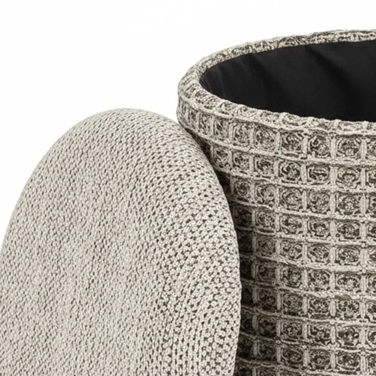 Indigo Round Storage Ottoman – Beige Charcoal – 5