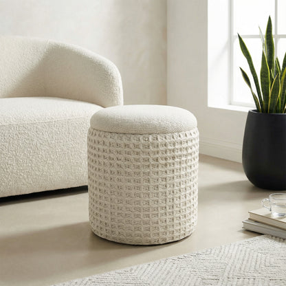 Indigo Round Storage Ottoman – Ivory – 2