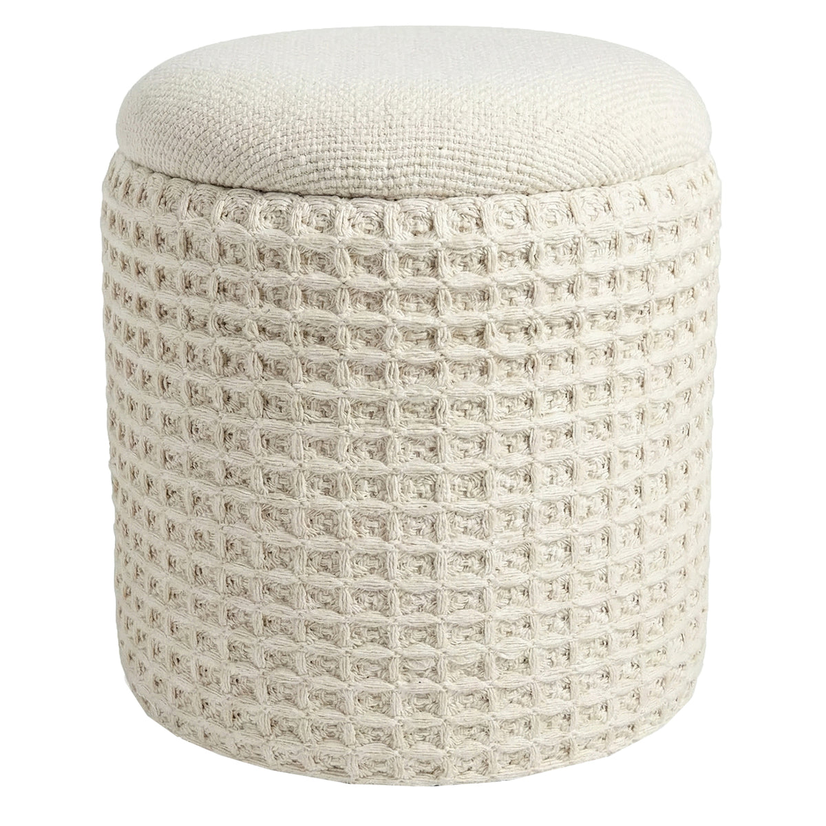 Indigo Round Storage Ottoman – Ivory – 1