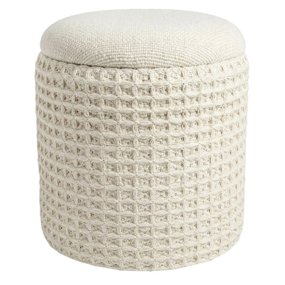 Indigo Round Storage Ottoman – Ivory – 1