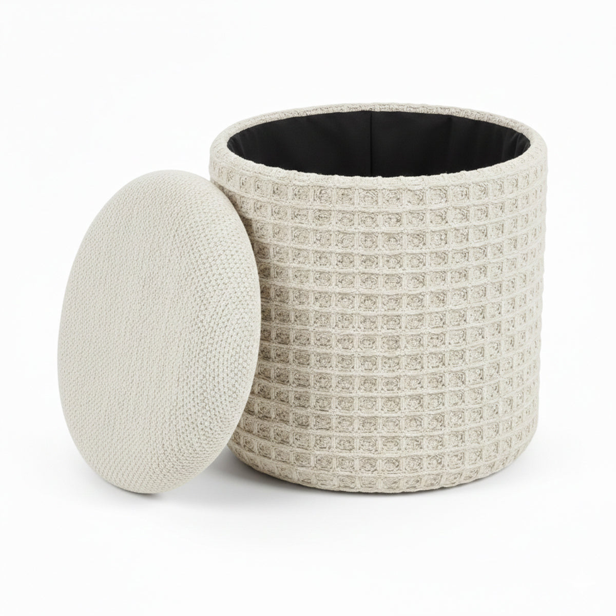 Indigo Round Storage Ottoman – Ivory – 3