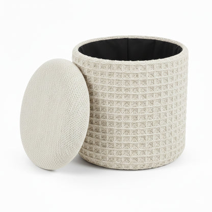 Indigo Round Storage Ottoman – Ivory – 3