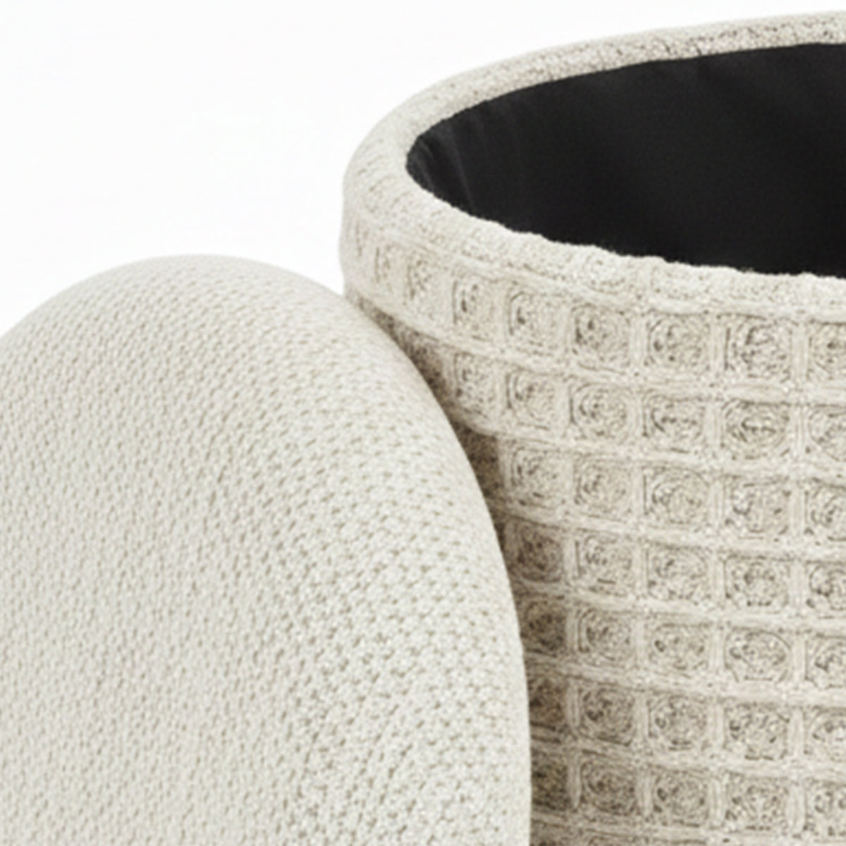 Indigo Round Storage Ottoman – Ivory – 5