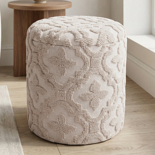 Magnolia Round Storage Ottoman in Ivory