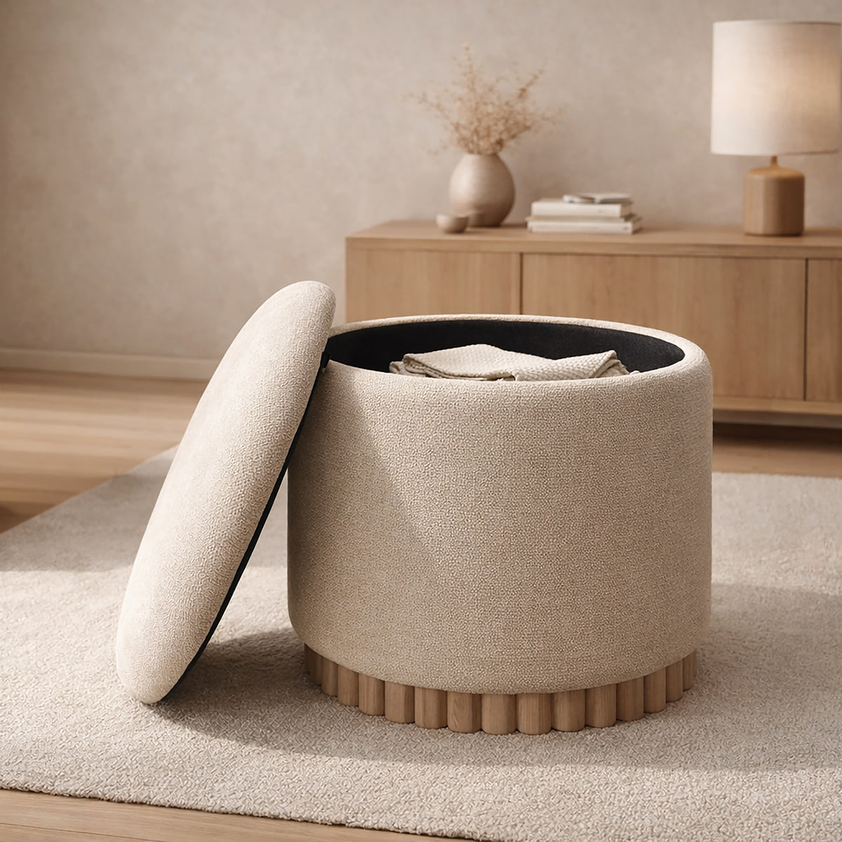 Sadie Round Storage Ottoman – Oat and Natural – 2