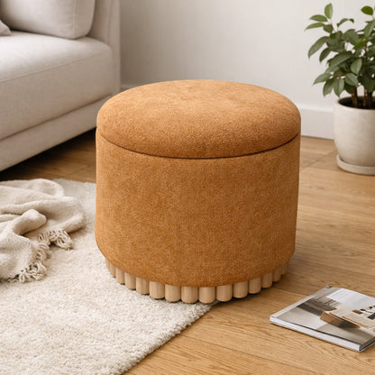 Sadie Round Storage Ottoman – Rust and Natural – 2