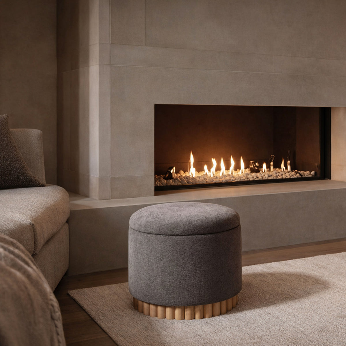 Sadie Round Storage Ottoman – Warm Charcoal and Natural – 2