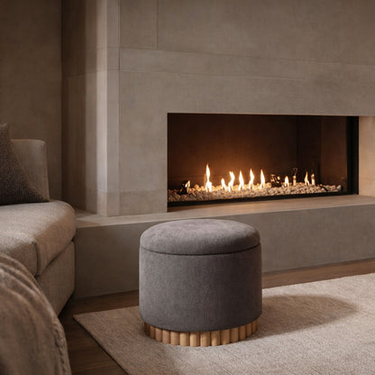 Sadie Round Storage Ottoman – Warm Charcoal and Natural – 2