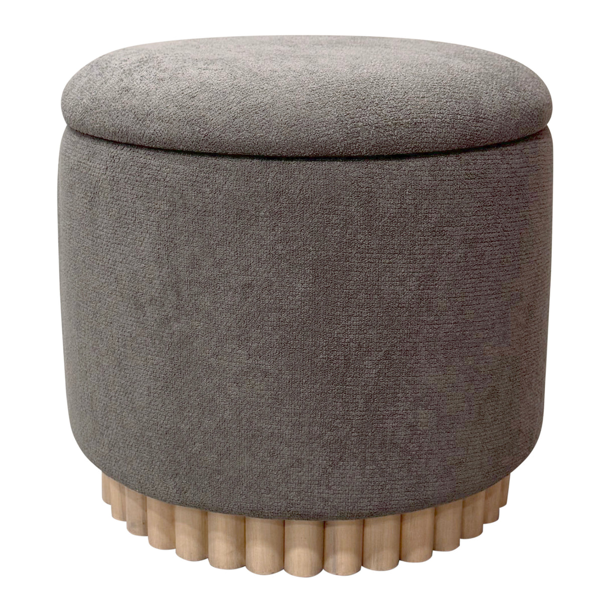 Sadie Round Storage Ottoman – Warm Charcoal and Natural – 1