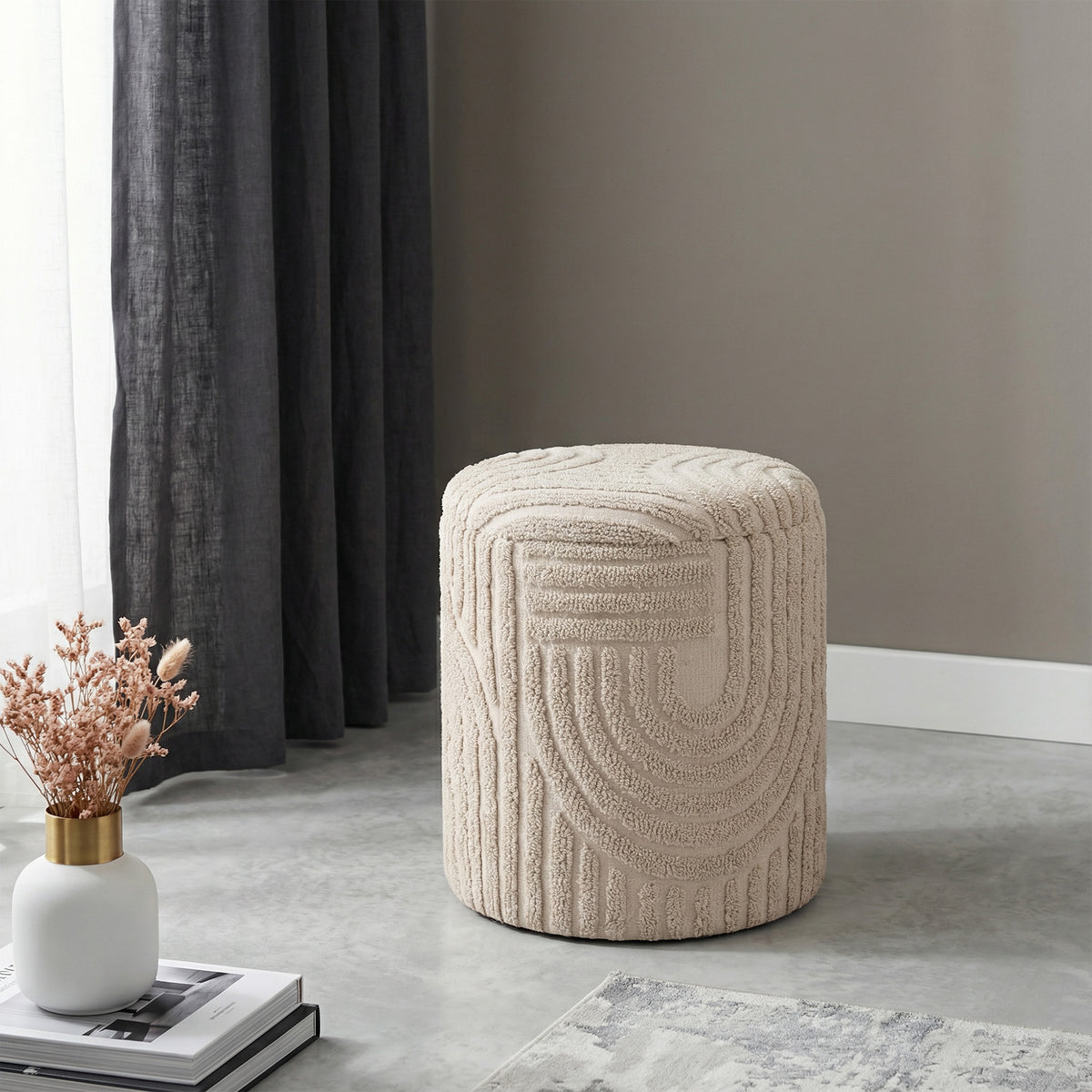 Lullu Round Storage Ottoman – Beige – 2