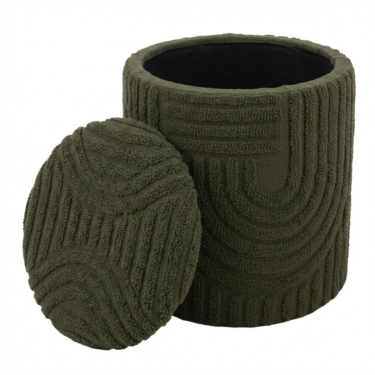 Lullu Round Storage Ottoman – Olive Green – 3