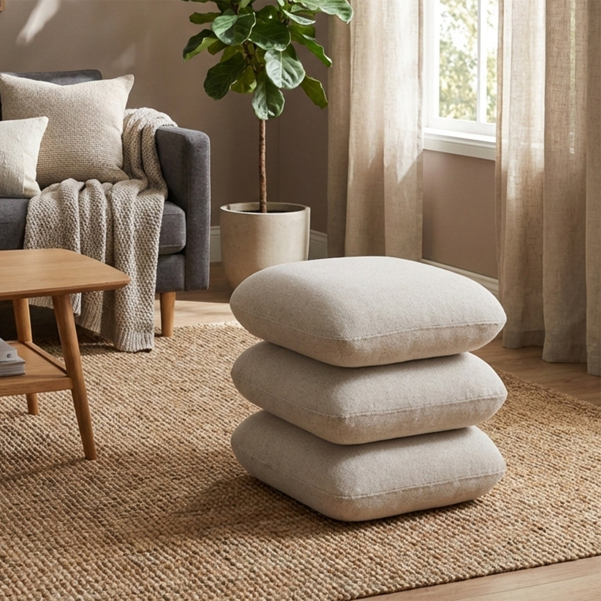 Rylee Square Ottoman – Beige – 2