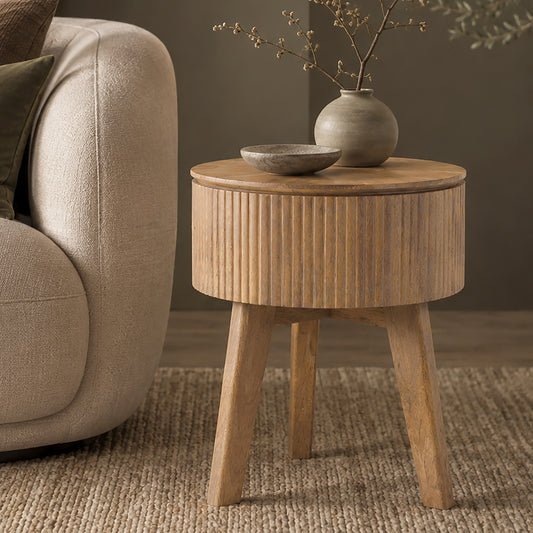 Balark Round 1 Drawer Accent Table – Natural – 2