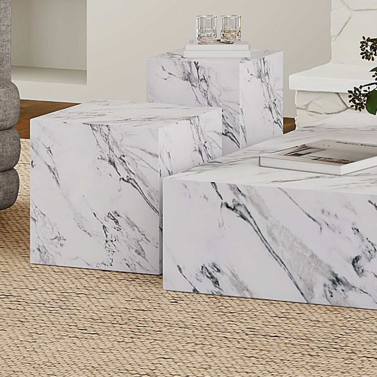 Artemis Square Accent Table in Bulgari White