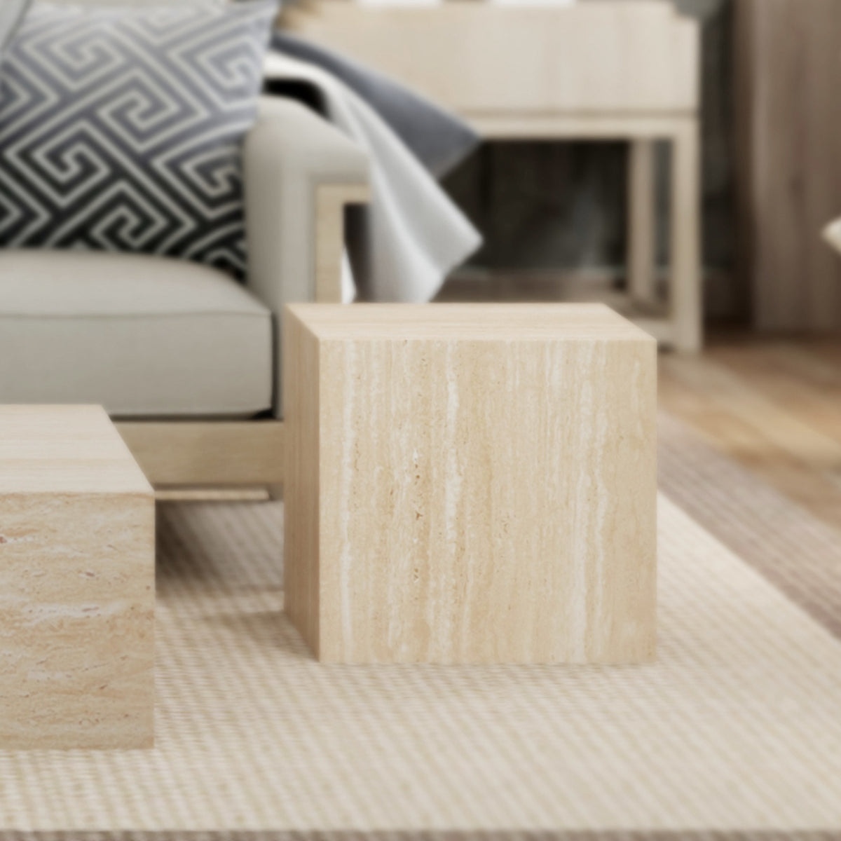 Artemis Square Accent Table in Travertine