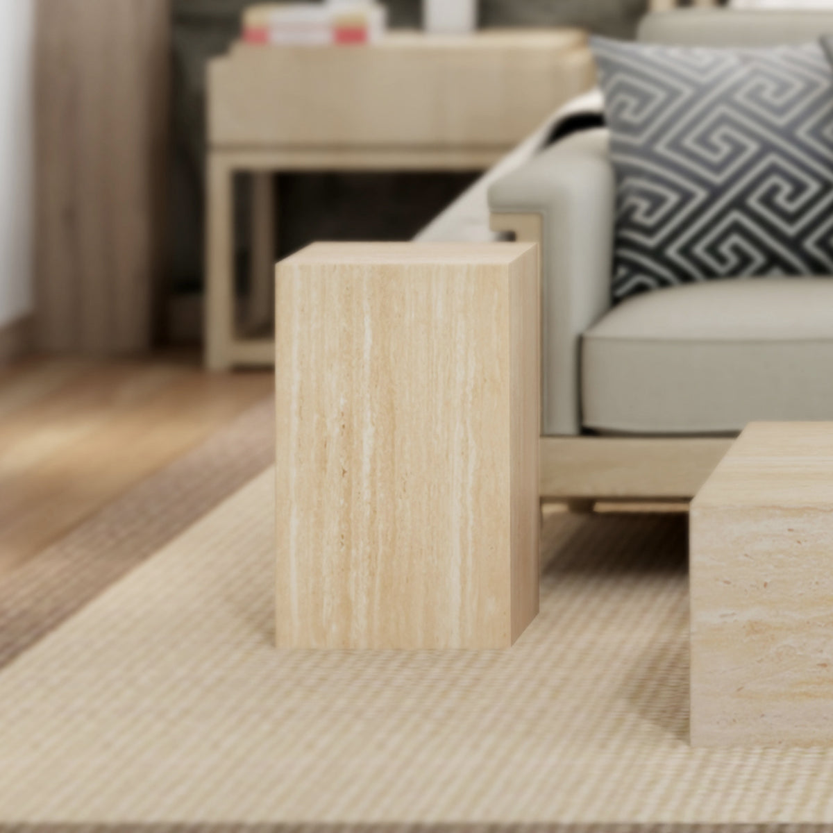 Artemis Tall Accent Table – Travertine – 2